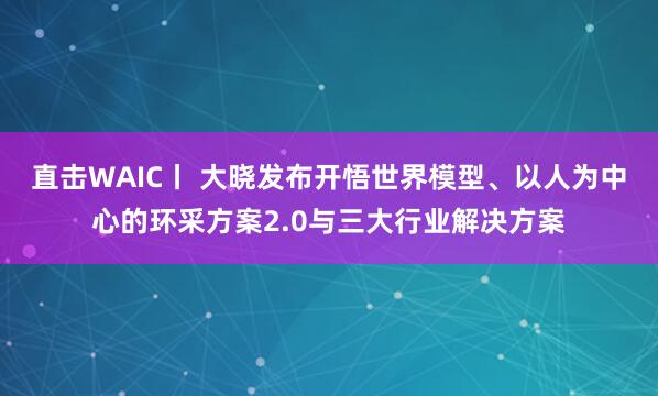 直击WAIC丨 大晓发布开悟世界模型、以人为中心的环采方案2.0与三大行业解决方案