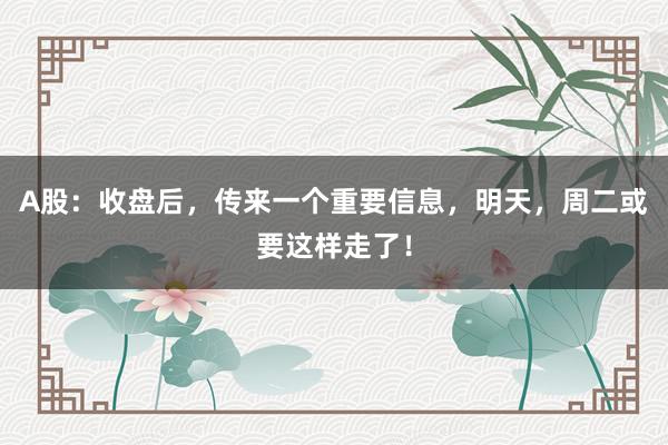 A股：收盘后，传来一个重要信息，明天，周二或要这样走了！