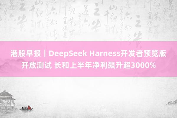 港股早报｜DeepSeek Harness开发者预览版开放测试 长和上半年净利飙升超3000%