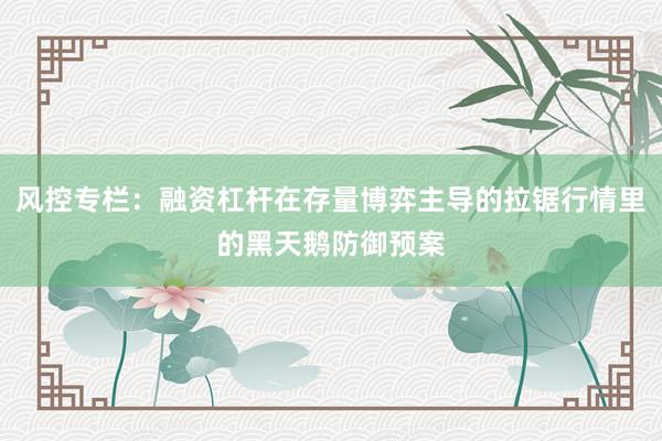 风控专栏：融资杠杆在存量博弈主导的拉锯行情里的黑天鹅防御预案