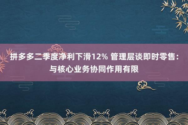 拼多多二季度净利下滑12% 管理层谈即时零售:与核心业务协同作用有限