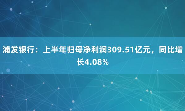 浦发银行：上半年归母净利润309.51亿元，同比增长4.08%