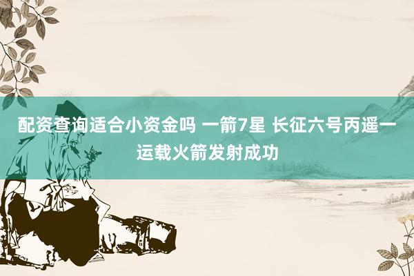 配资查询适合小资金吗 一箭7星 长征六号丙遥一运载火箭发射成功