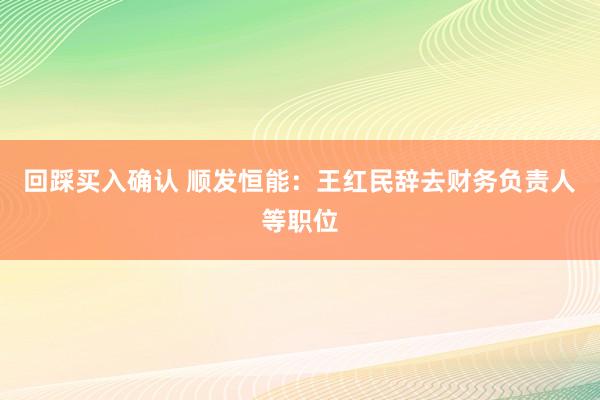 回踩买入确认 顺发恒能：王红民辞去财务负责人等职位
