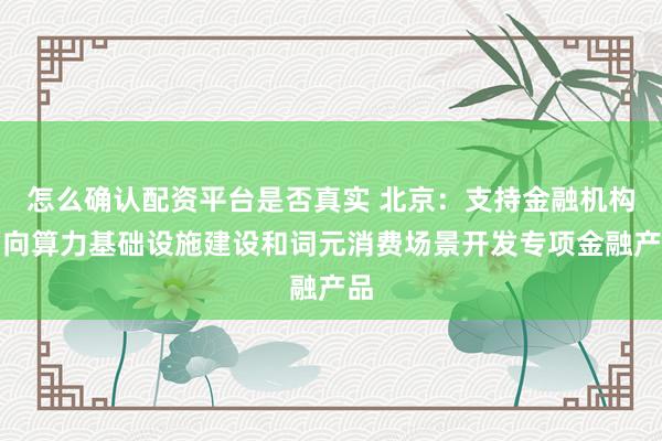 怎么确认配资平台是否真实 北京：支持金融机构面向算力基础设施建设和词元消费场景开发专项金融产品