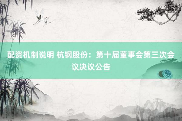 配资机制说明 杭钢股份：第十届董事会第三次会议决议公告